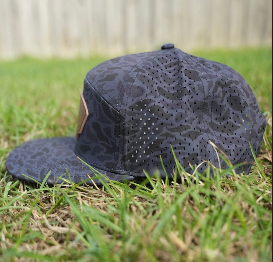 Black Camo Leather Patch Hat