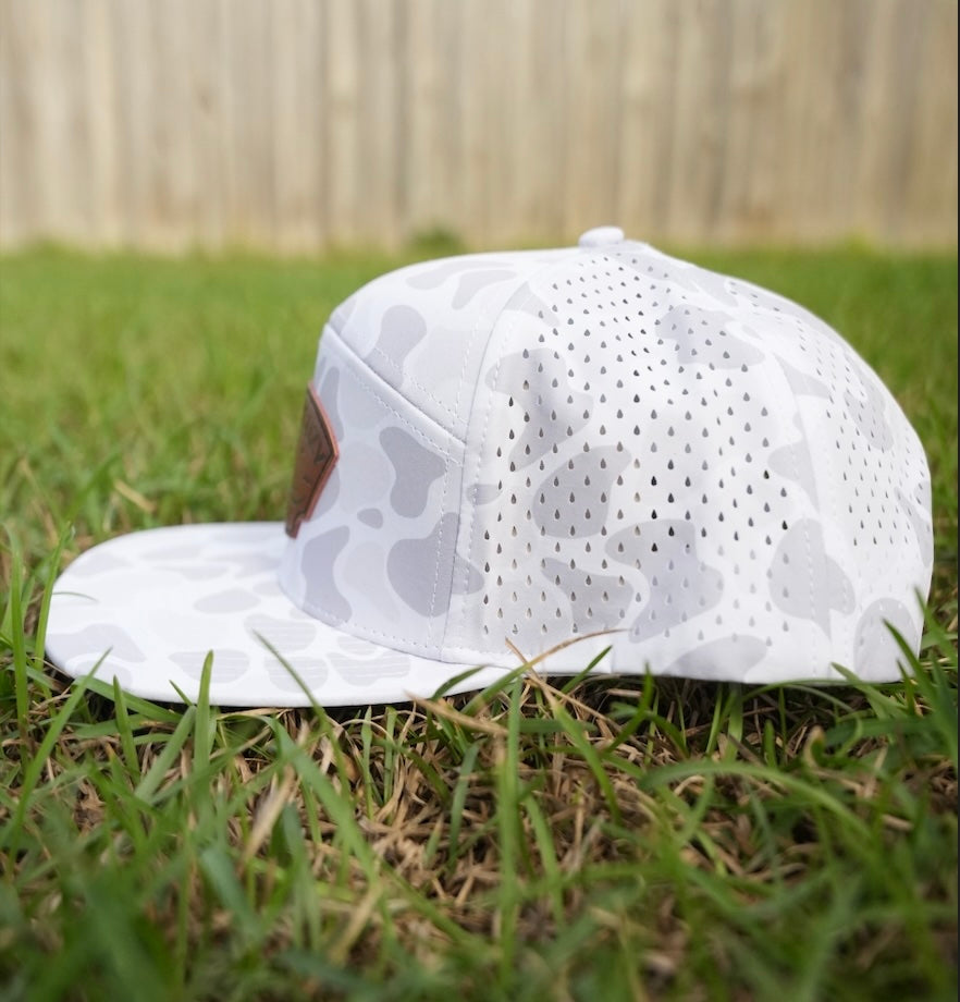 White Camo Leather Patch Hat