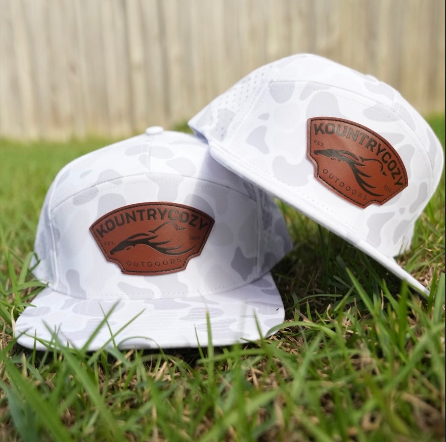 White Camo Leather Patch Hat