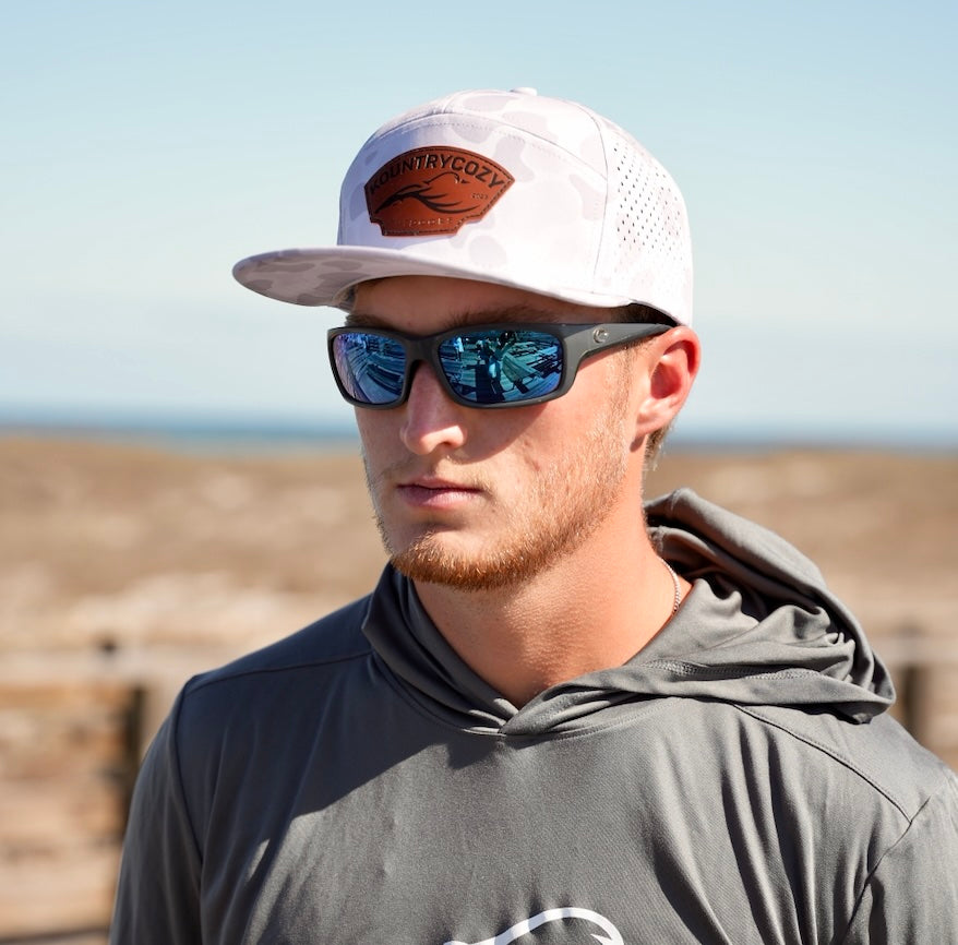 White Camo Leather Patch Hat